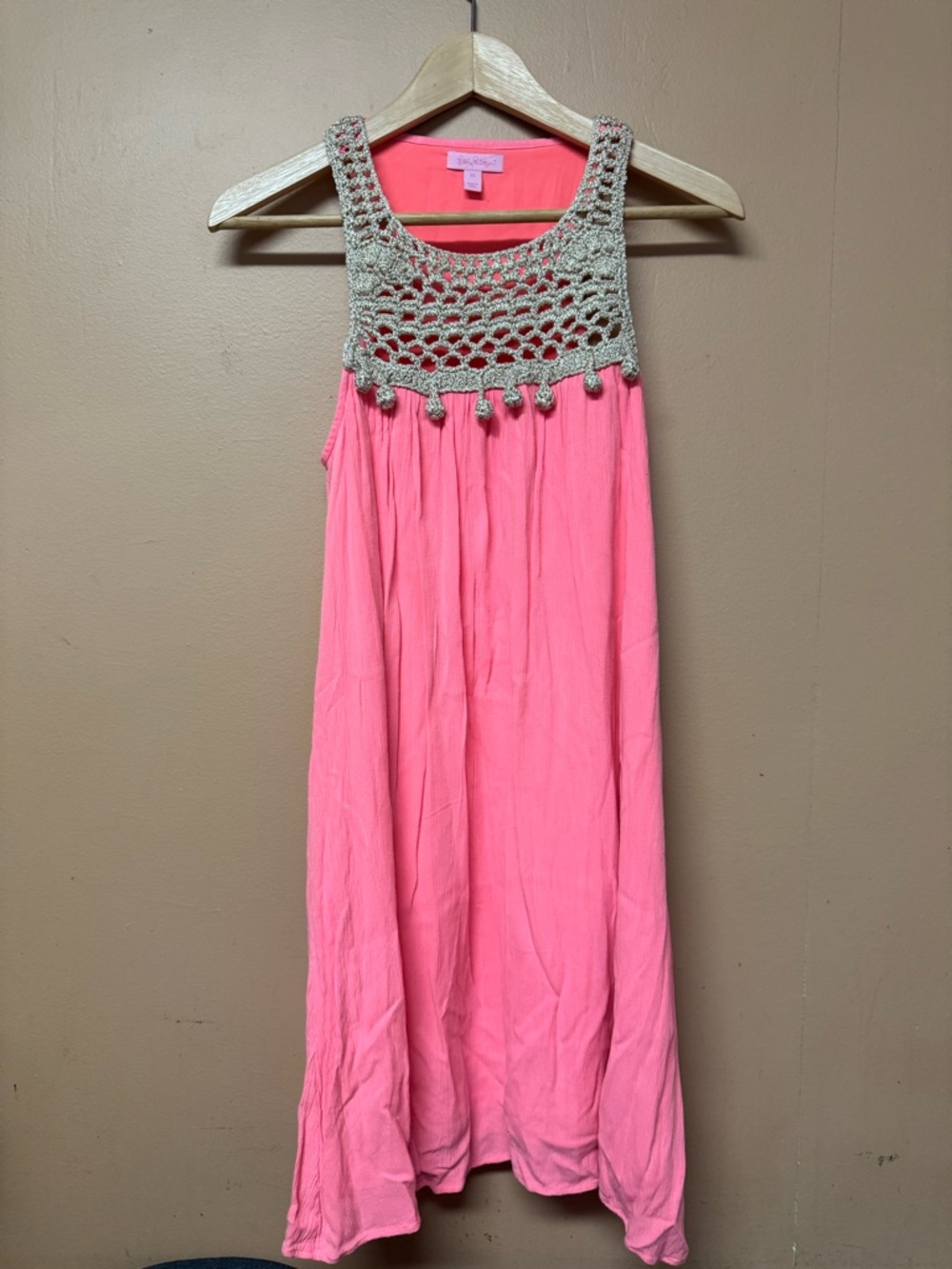 Lilly Pulitzer Rachelle Dress Small Navy Blue Crochet Yoke Crinkle Rayon Boho